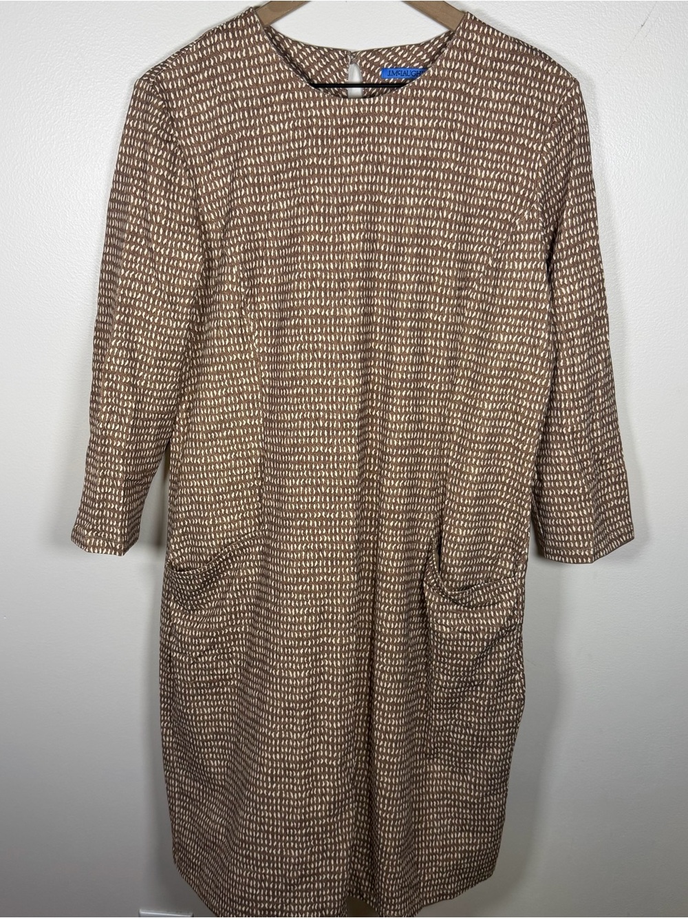 J. McLaughlin Catalina Cloth Midi Dress Printed Pockets Boho Tan Size L - Picture 2 of 8